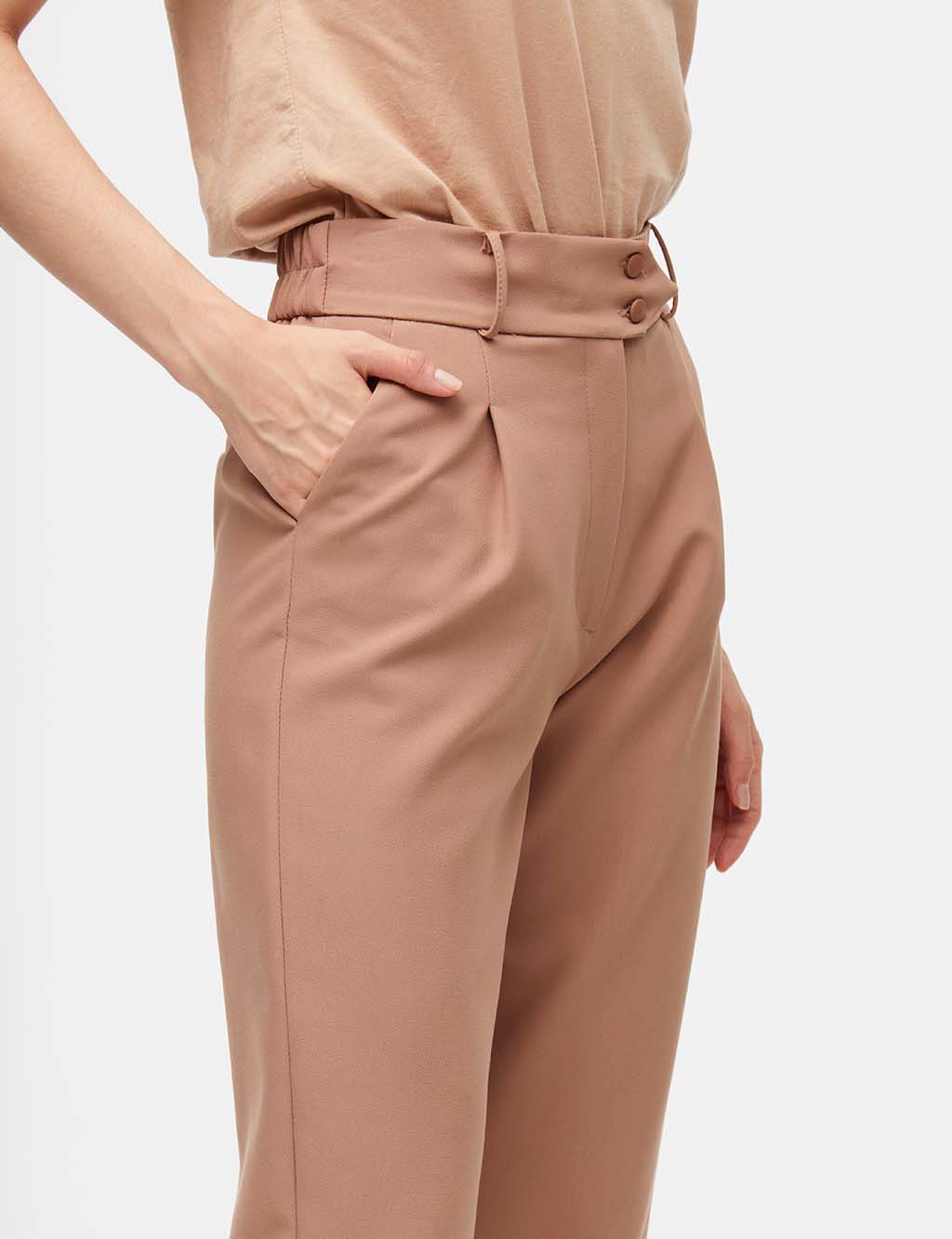 Double Button Pleated Pants A21 19052 Camel