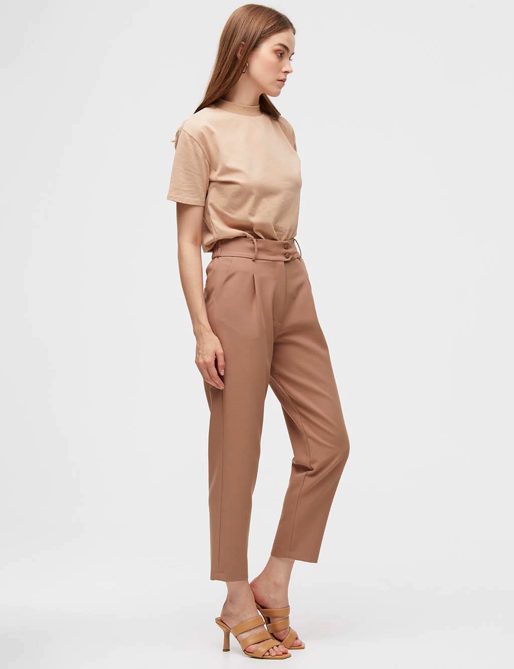 Double Button Pleated Pants A21 19052 Camel