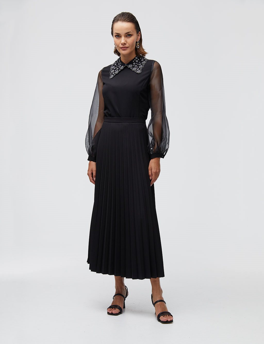 Chiffon Sleeve Scalloped Blouse A21 10025 Black