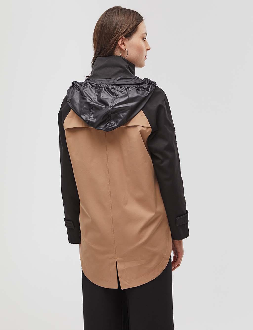 Hooded Raglan Sleeve Coat Beige
