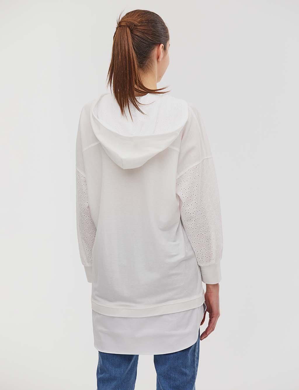Scalloped Sleeves Sweatshirt White