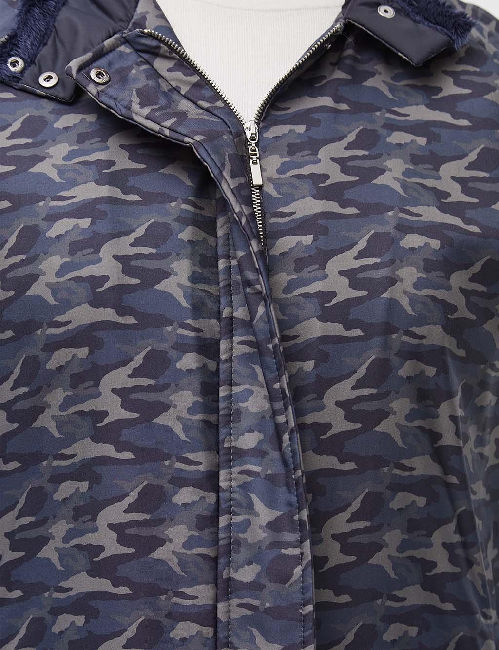 Camouflage Patterned Hooded Coat Khaki