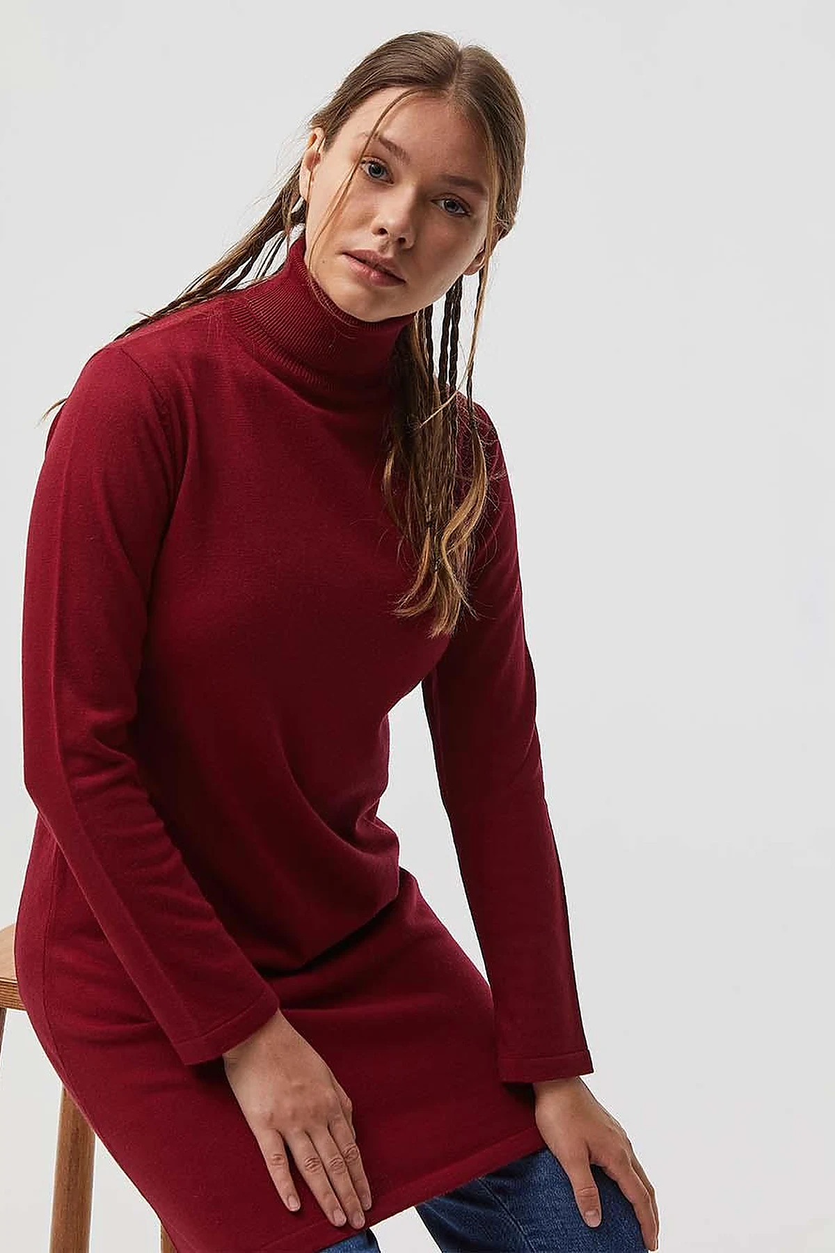 Basic Turtleneck Knitwear Tunic Plum