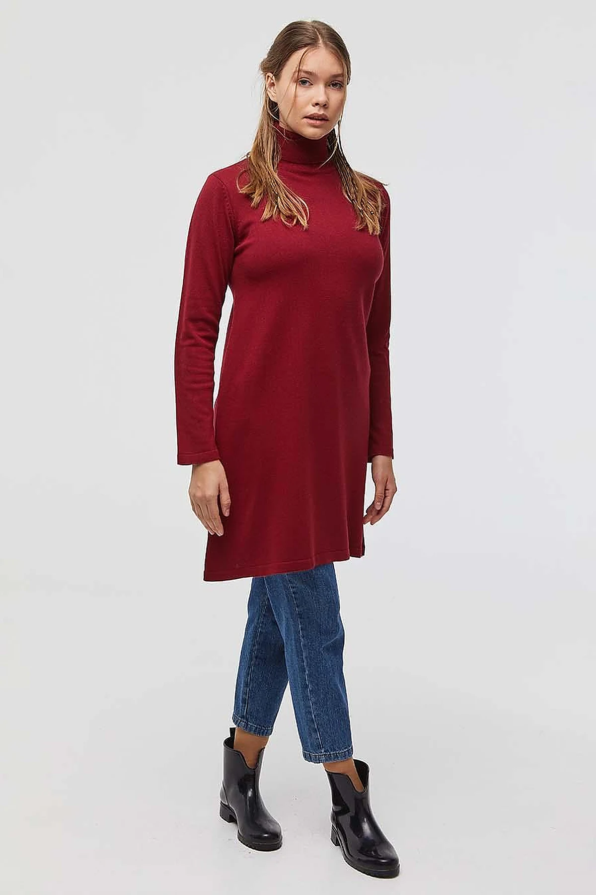 Basic Turtleneck Knitwear Tunic Plum