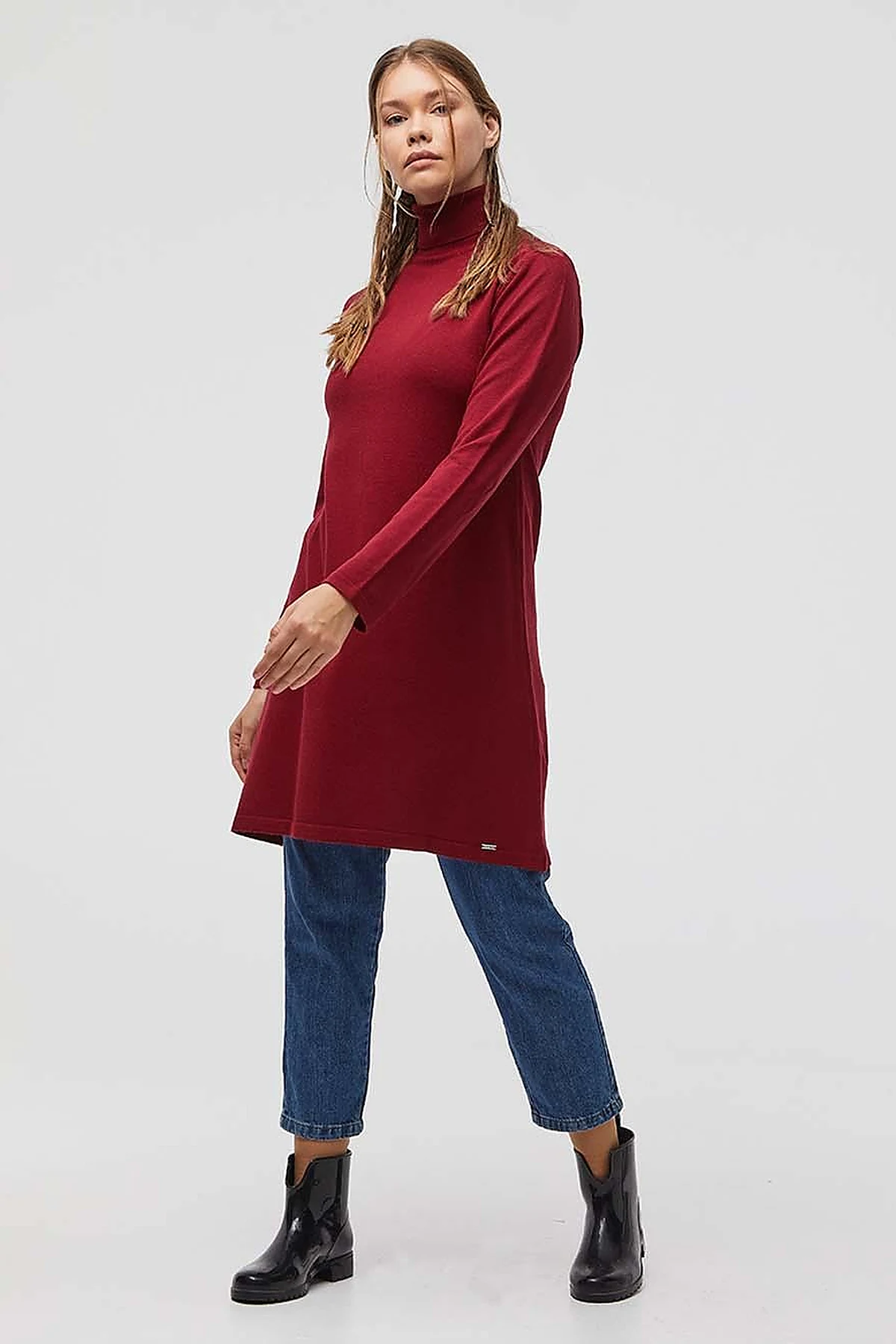 Basic Turtleneck Knitwear Tunic Plum