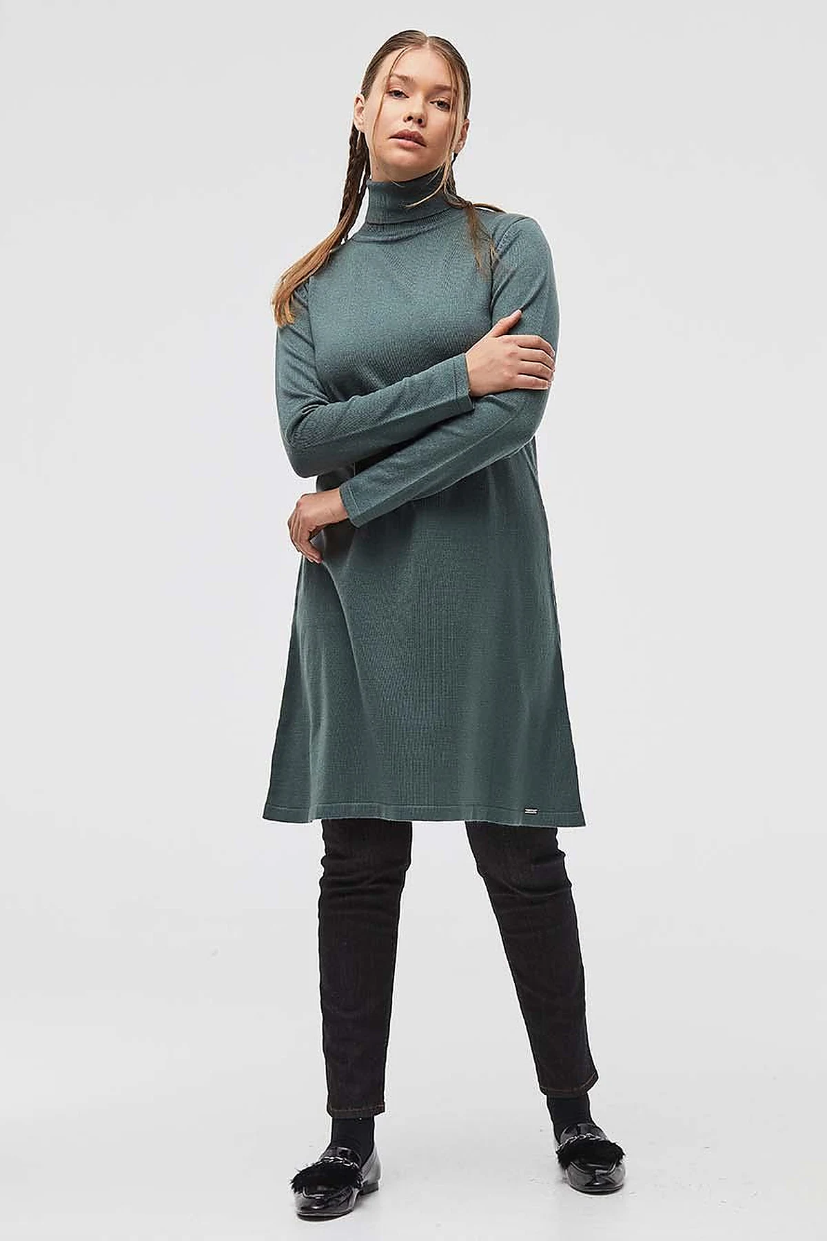 Basic Balıkçı Yaka Triko Tunik Küf Yeşili