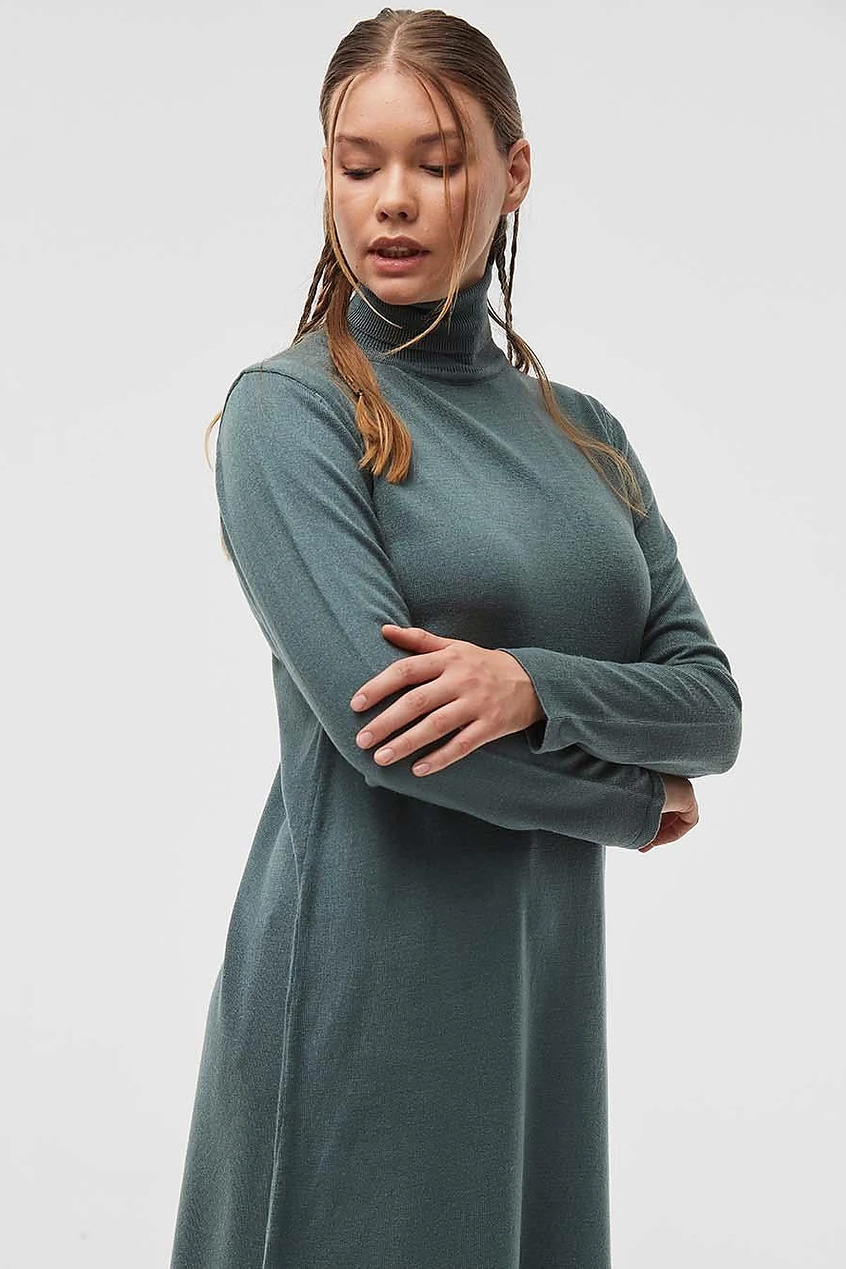 Basic Balıkçı Yaka Triko Tunik Küf Yeşili
