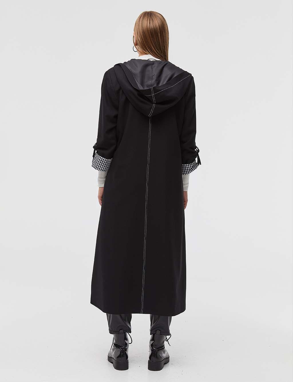 Dikiş Detaylı Kapüşonlu Giy-Çık Siyah