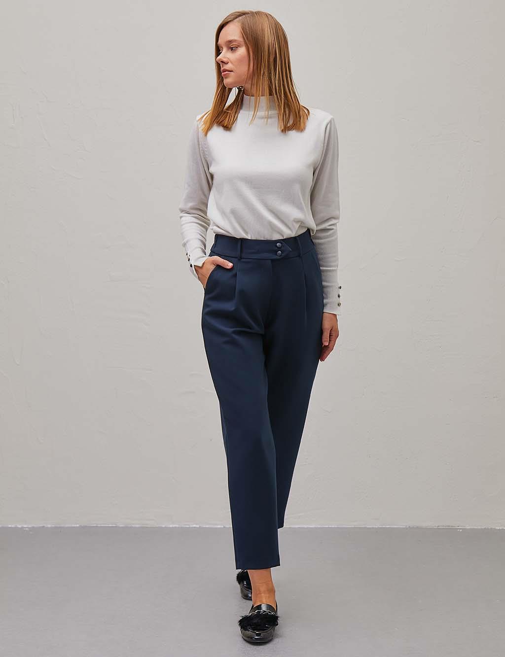 Double Button Pleated Pants Navy
