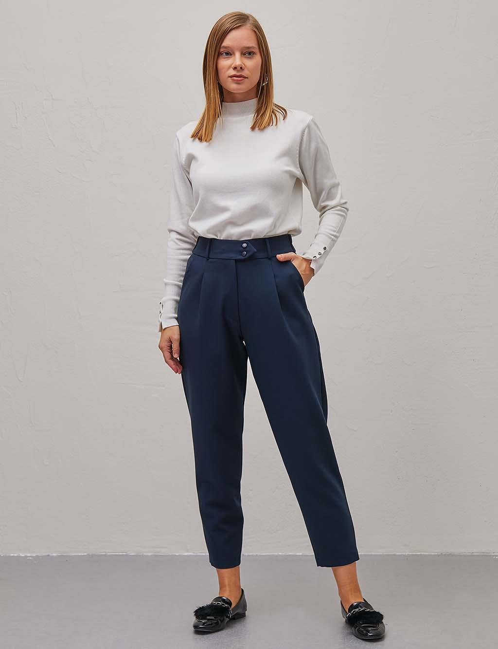 Double Button Pleated Pants Navy