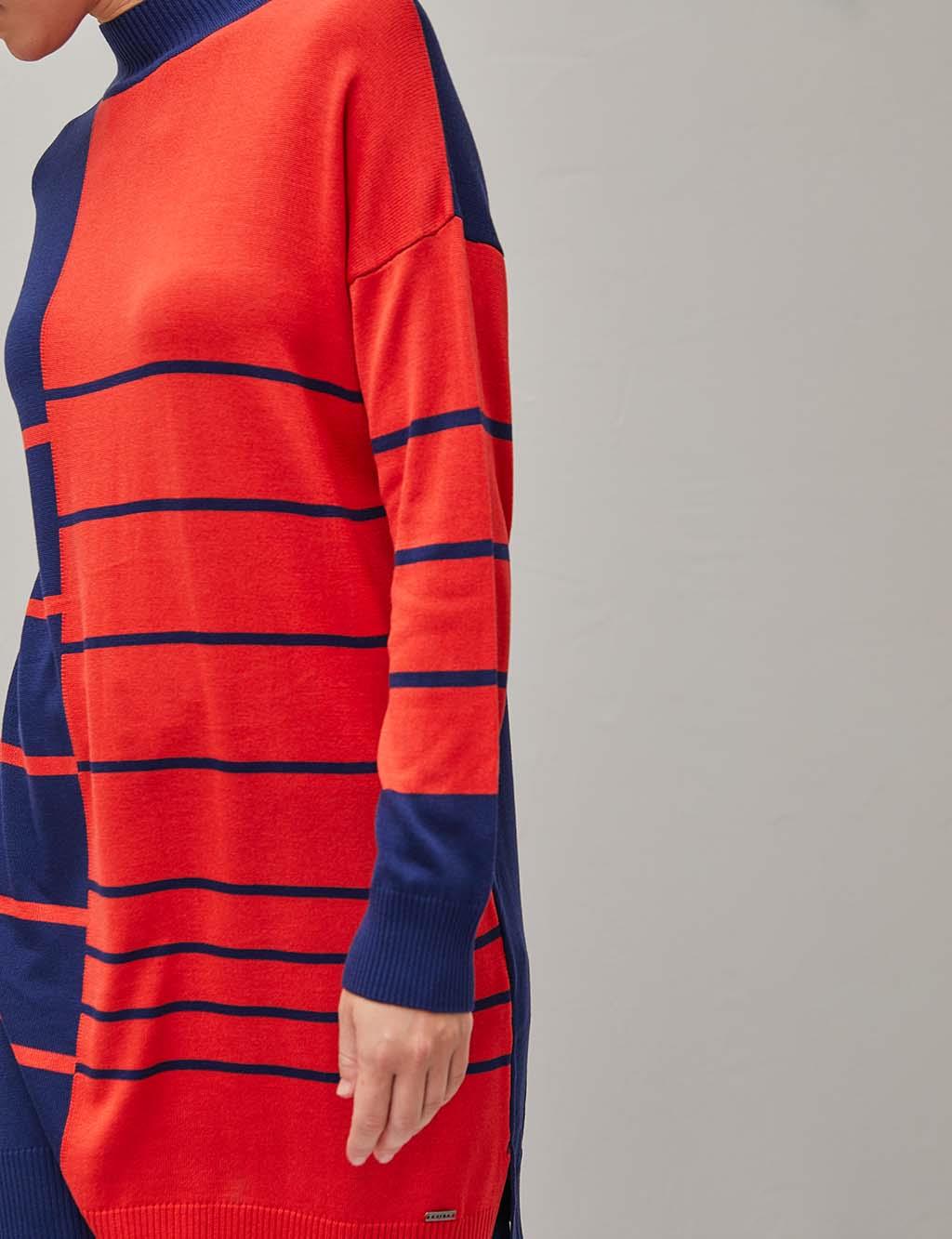 Colorful Striped Knitwear Tunic Navy