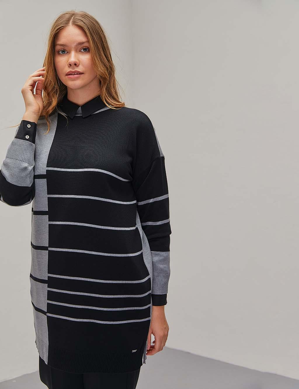Colorful Striped Knitwear Tunic Anthracite