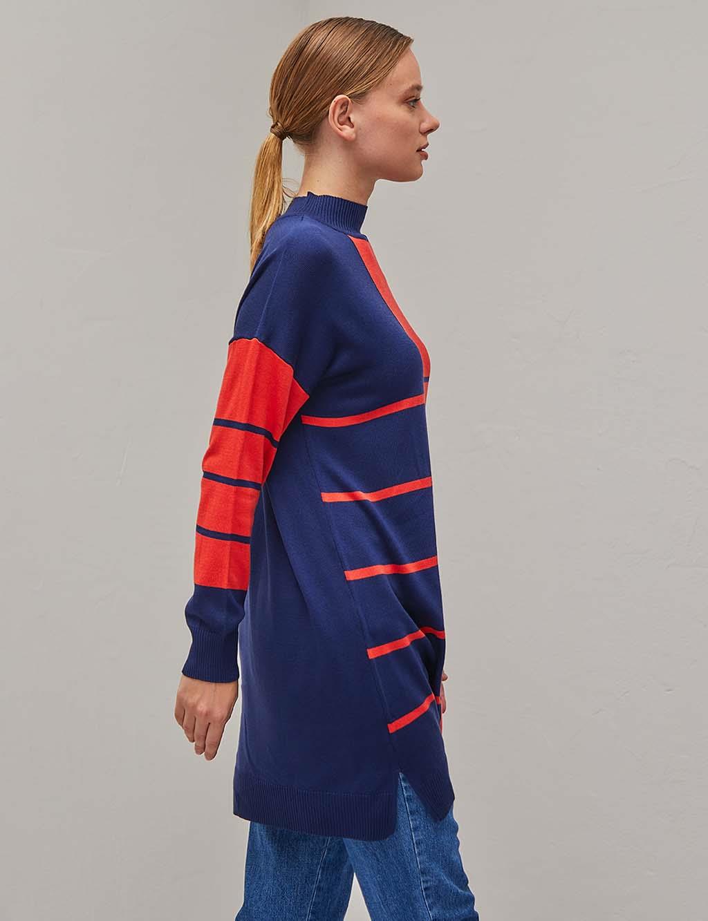 Colorful Striped Knitwear Tunic Navy