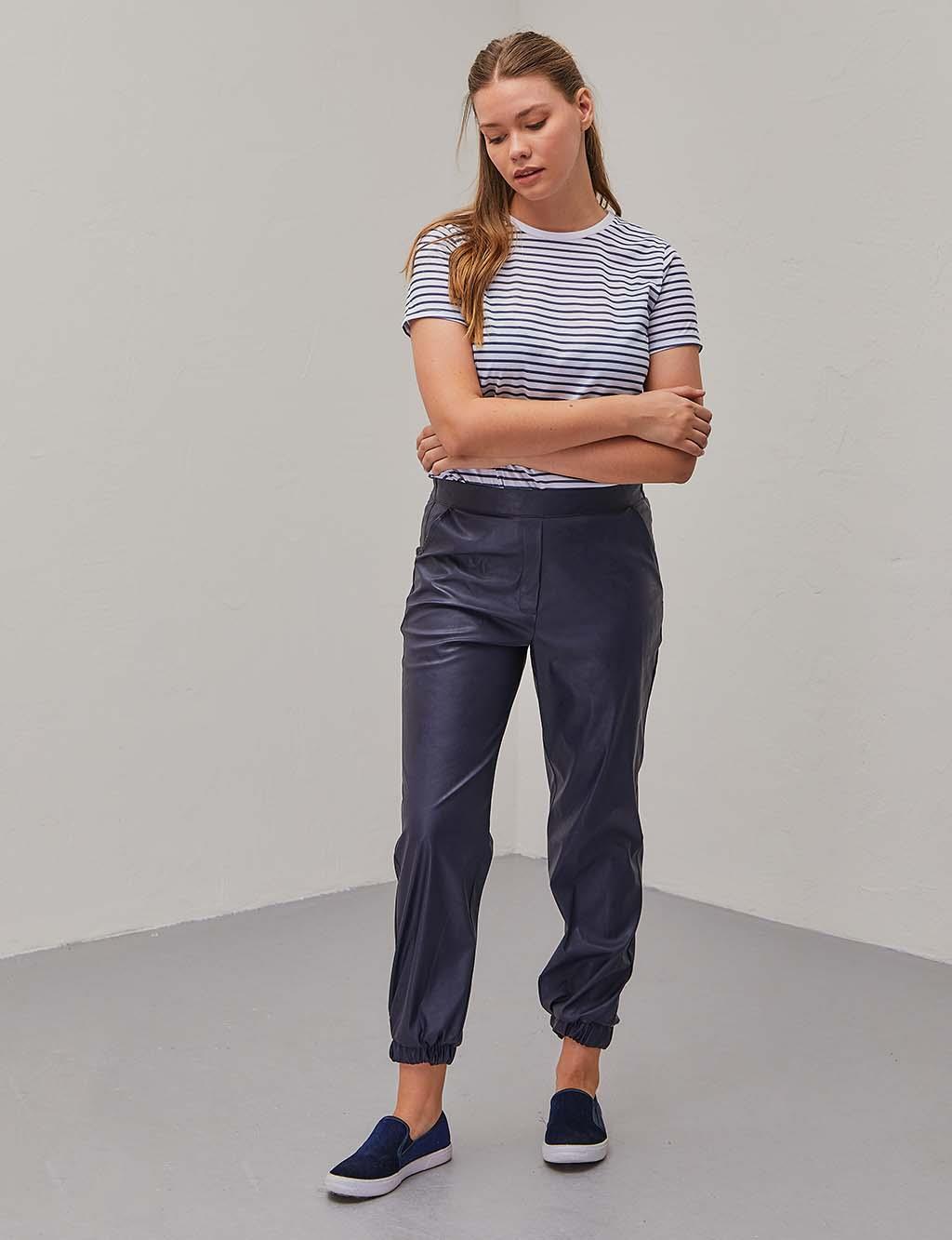Faux Leather Jogger Pants Navy