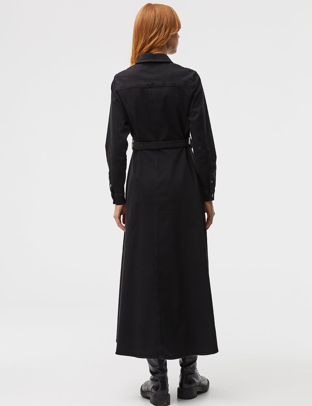 Double Pocket Denim Dress Black