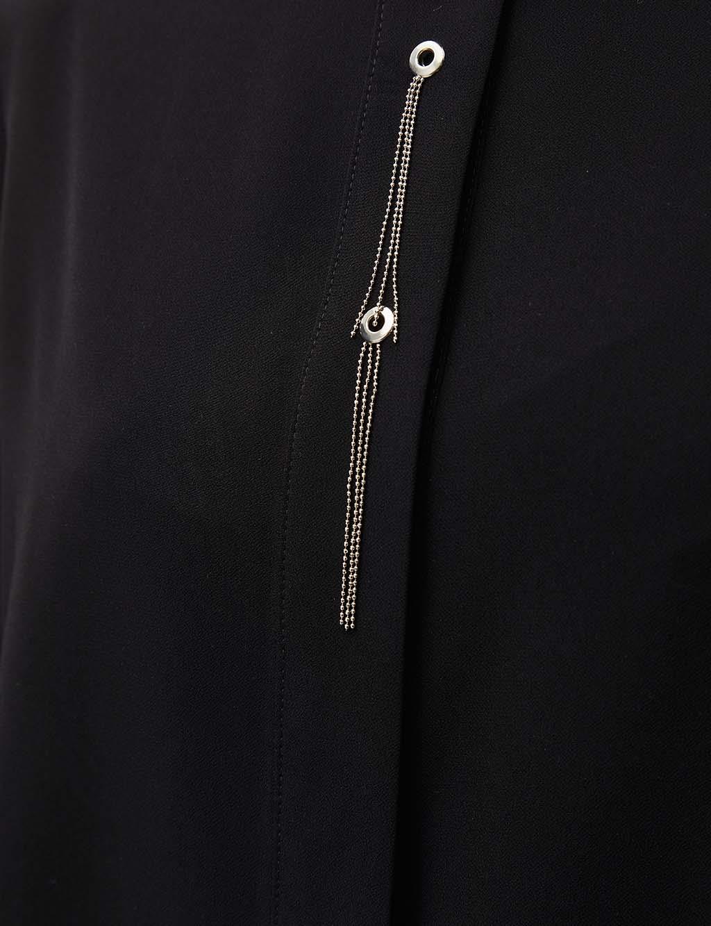 KYR Eyelet Detailed Pleated Sleeves Tunic Black