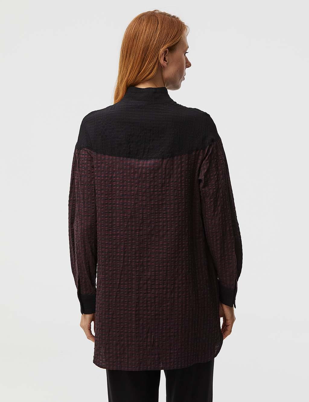 Piece Detailed Checked Blouse Black-Claret Red