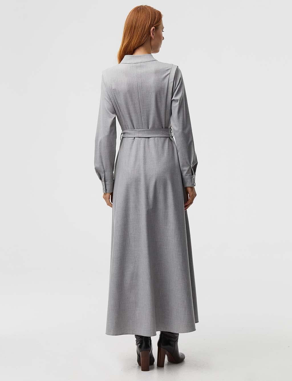 Belted Full Length Dress Grey