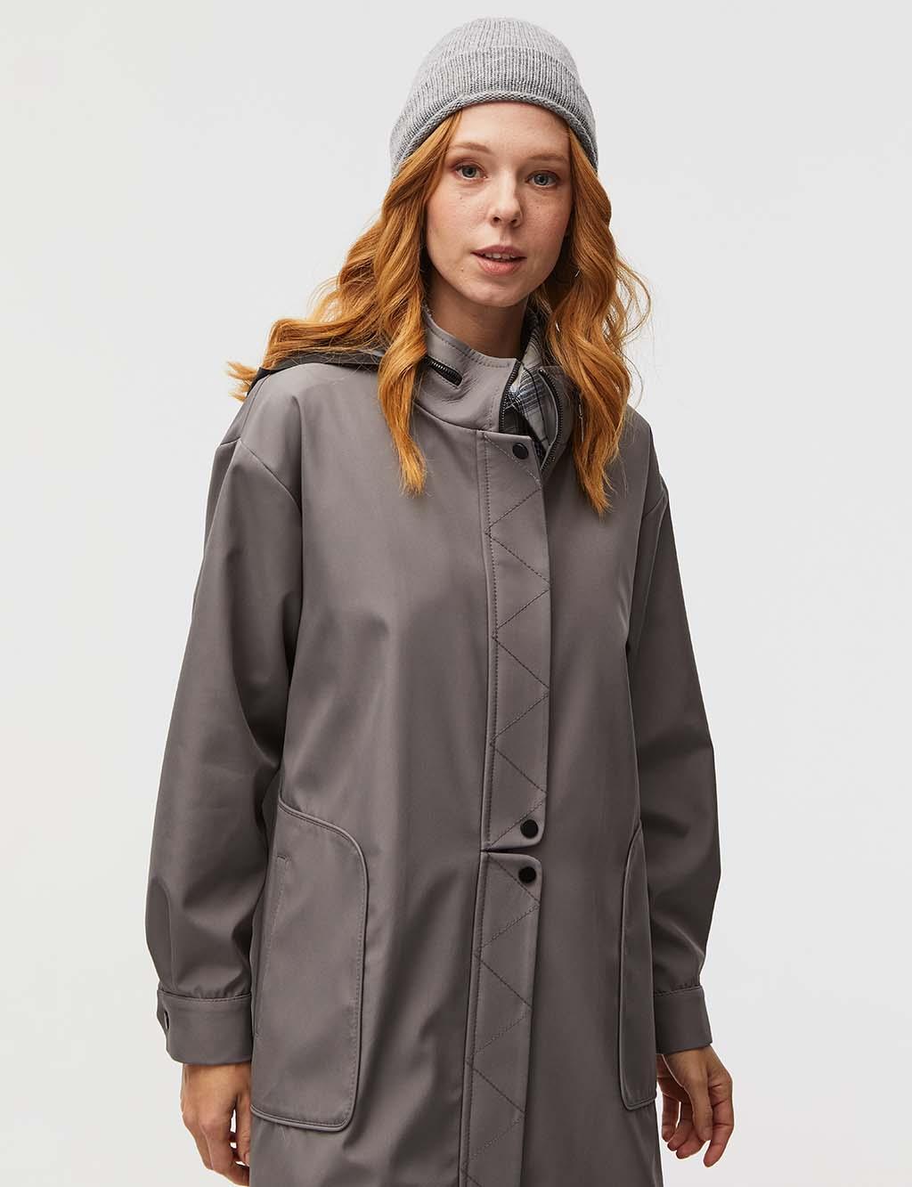 Stitch Detailed Trench Coat Smoked