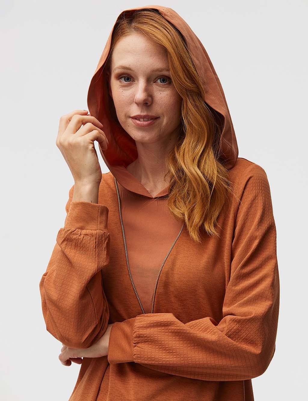 Zipper Detailed Sweatshirt Orange