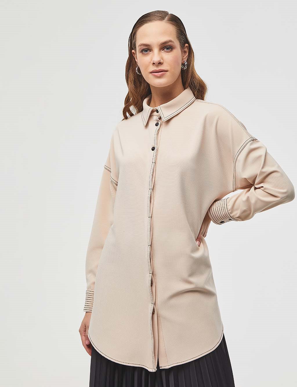 Contrast Stitched Tunic Stone
