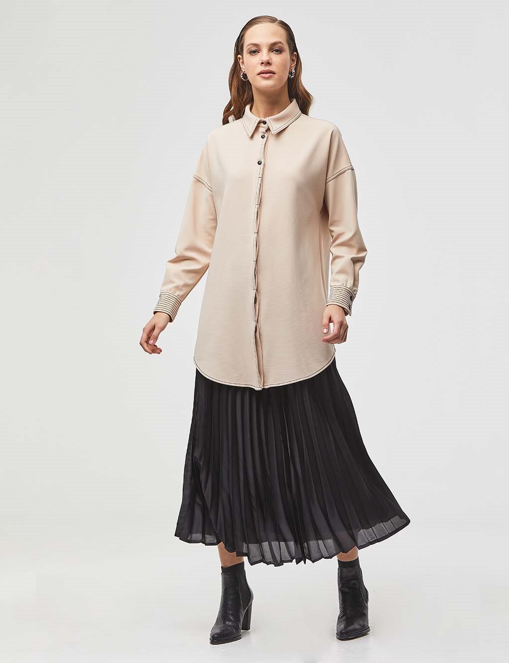 Contrast Stitched Tunic Stone