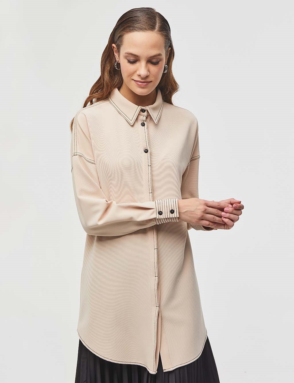 Contrast Stitched Tunic Stone
