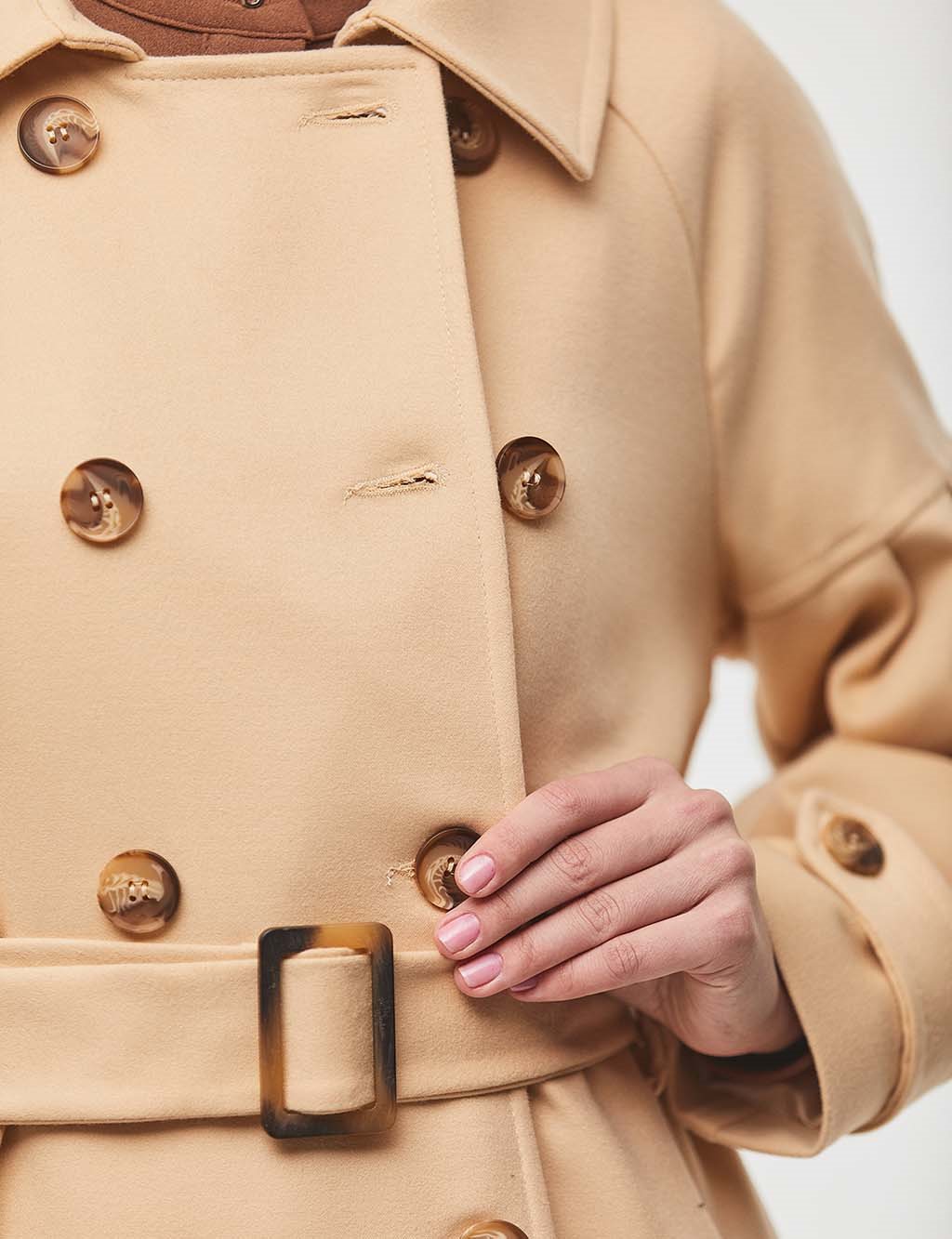 Bone Buttoned Double Breasted Coat Beige
