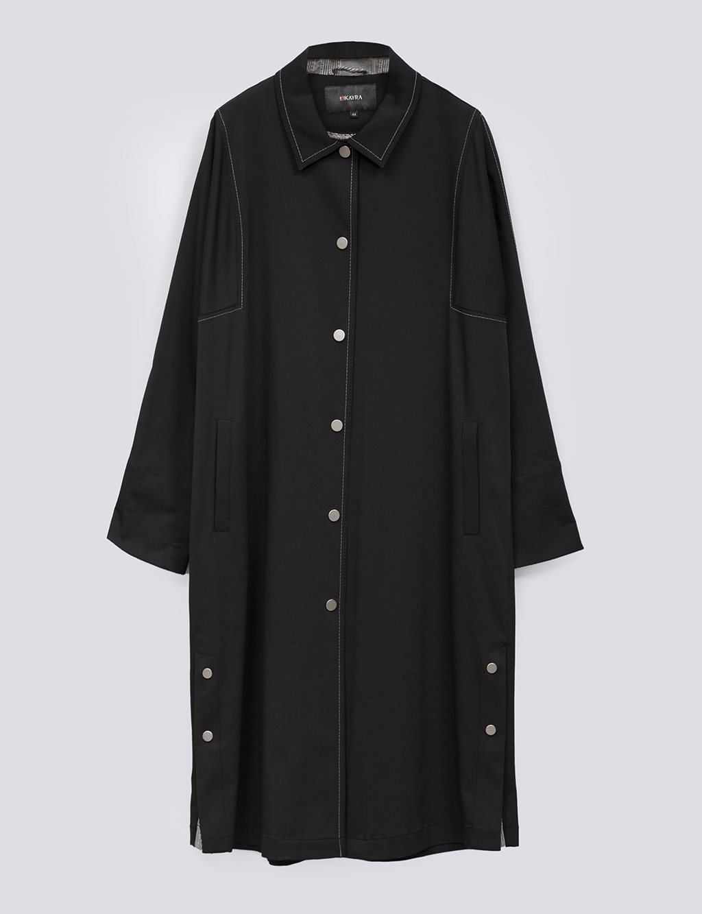 Punto Stitched Snap Closure Trench Coat Black