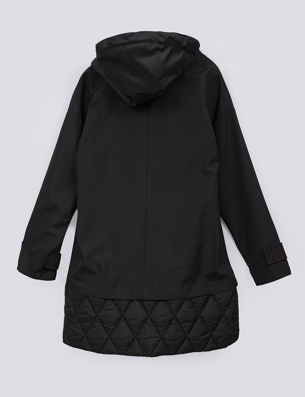Quilted Layered Hooded Coat Black