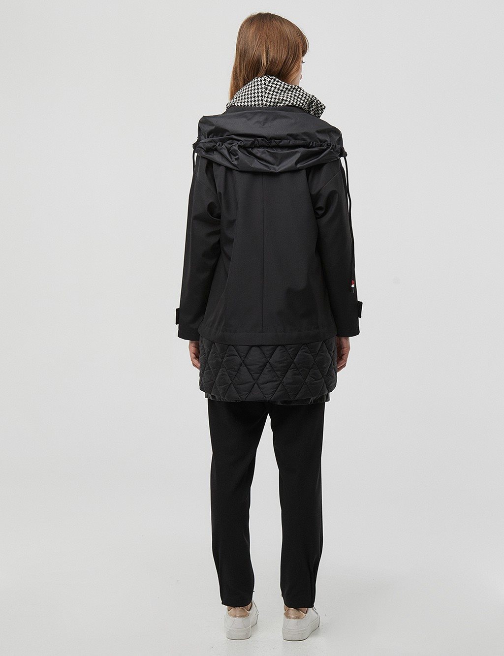 Quilted Layered Hooded Coat Black