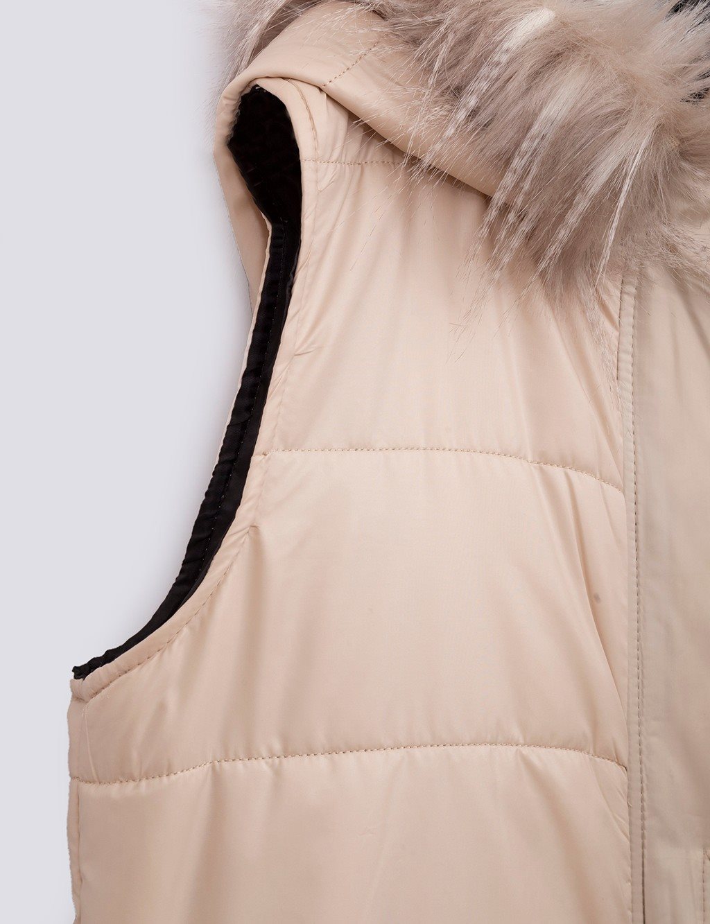 Furry Hooded Inflatable Vest Cream