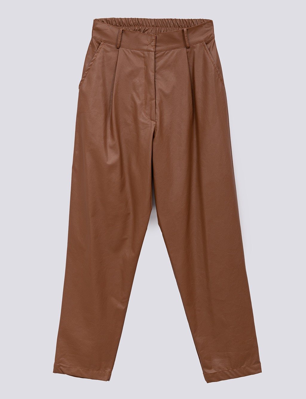 Leather Look Pleated Pants Camel