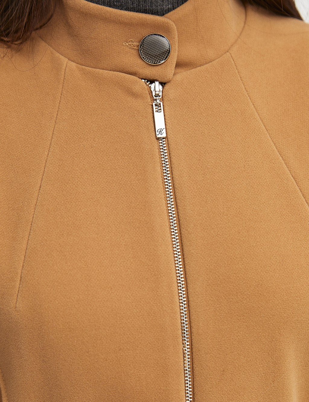 Ribbed Standing Collar Coat Beige