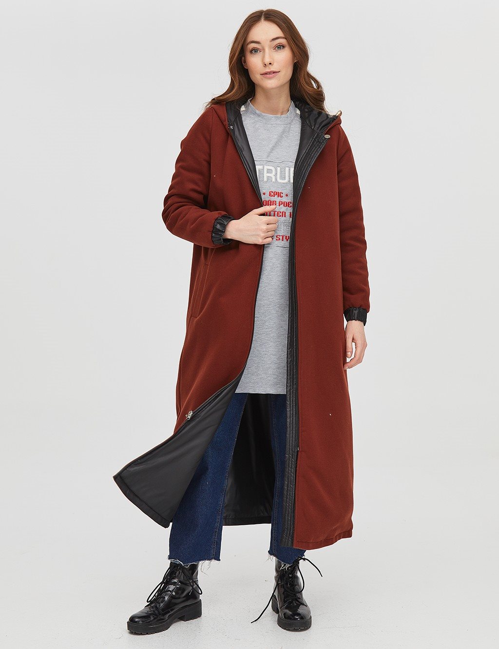 Double-Sided Hooded Coat Black