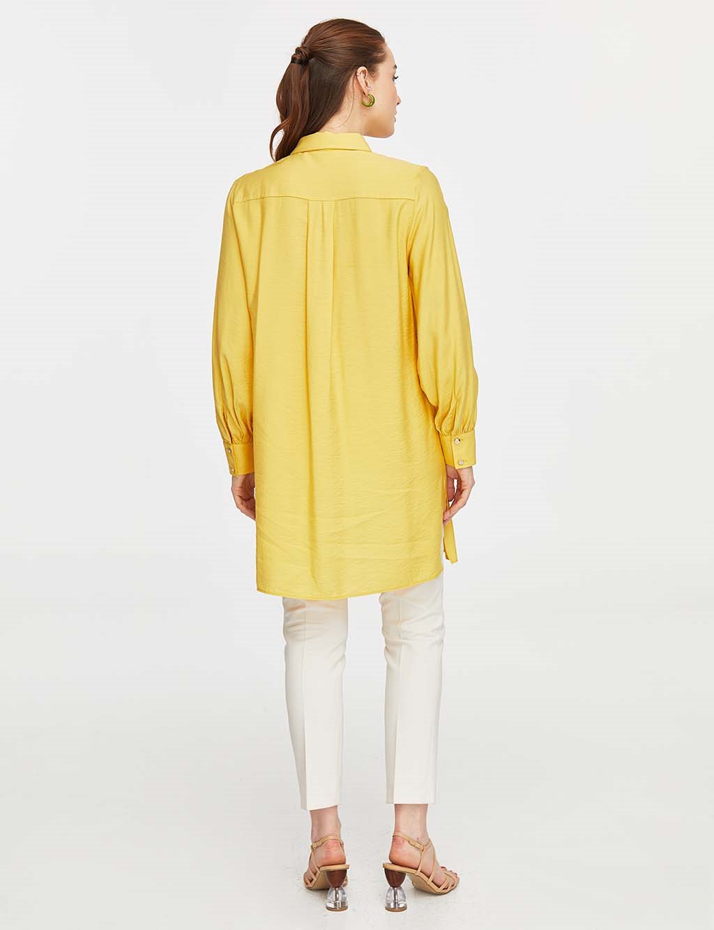 Scalloped Balloon Sleeve Tunic Yellow