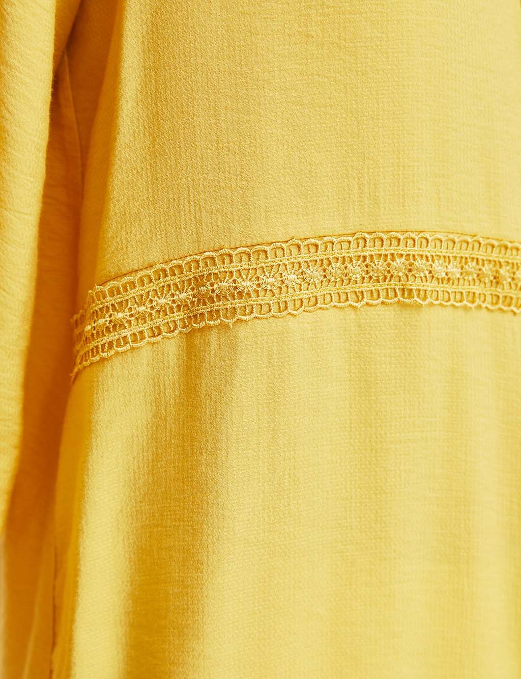 Scalloped Balloon Sleeve Tunic Yellow