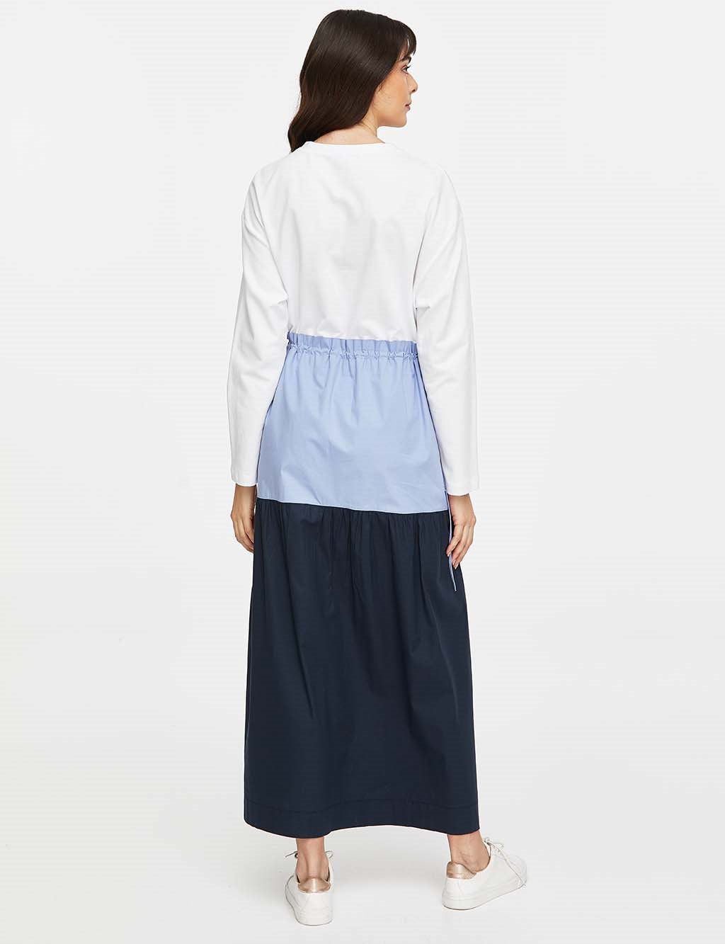 Color Block Full Length Dress Blue-Navy