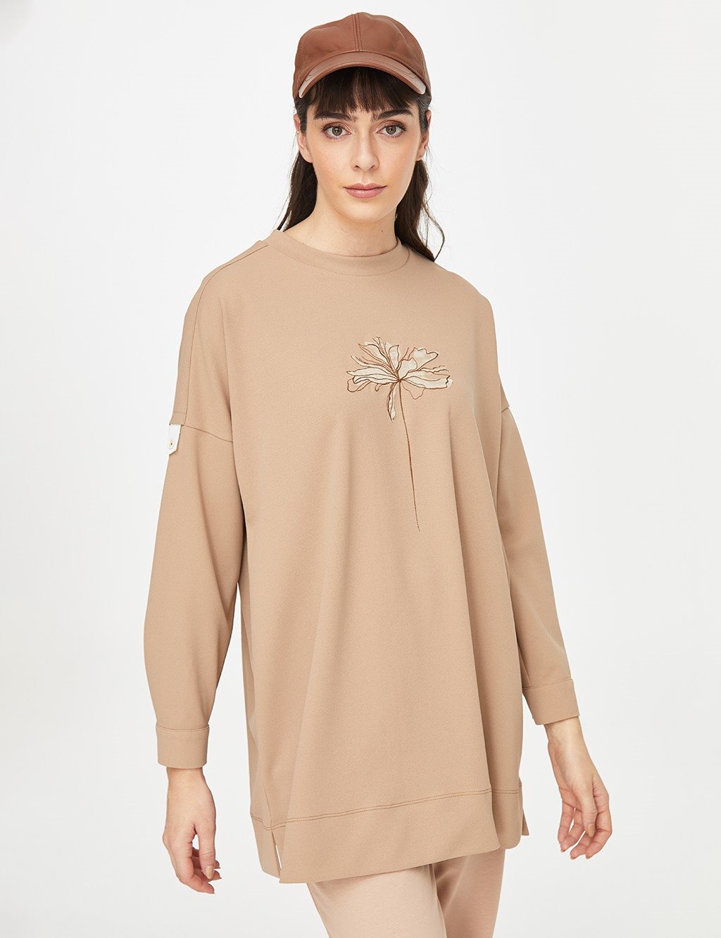 KYR Floral Pattern Embroidered Tunic Beige