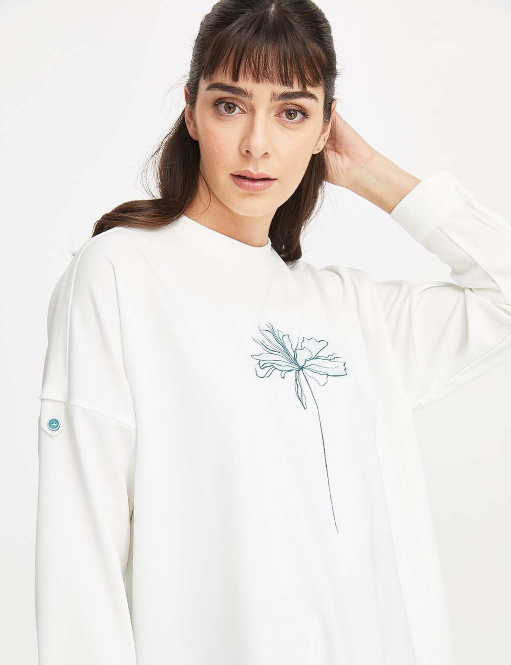 KYR Floral Pattern Embroidered Tunic Ecru
