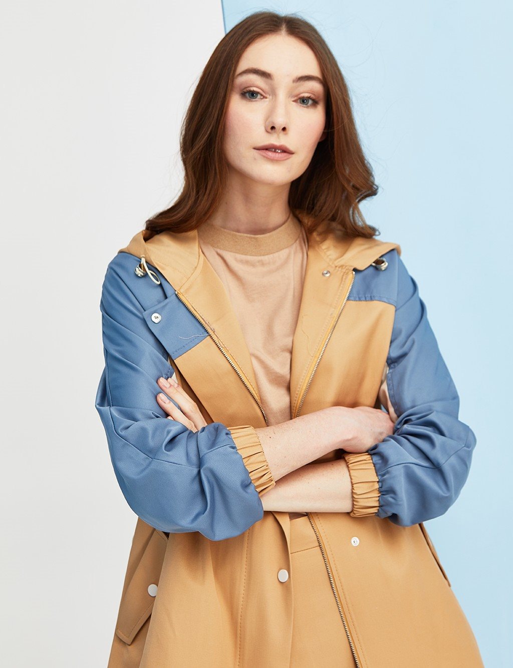 Pieced Short Trench Coat Beige
