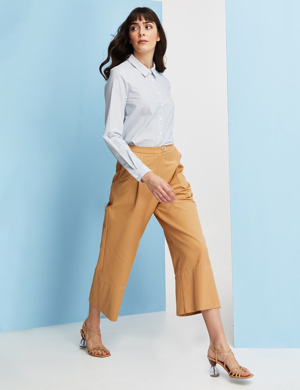 Pleated Wide Leg Pants Beige