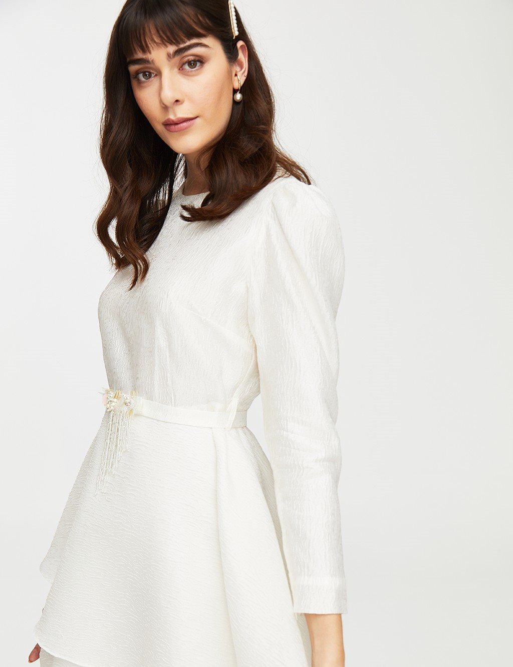 Asymmetrical Layered Ruffle Dress White