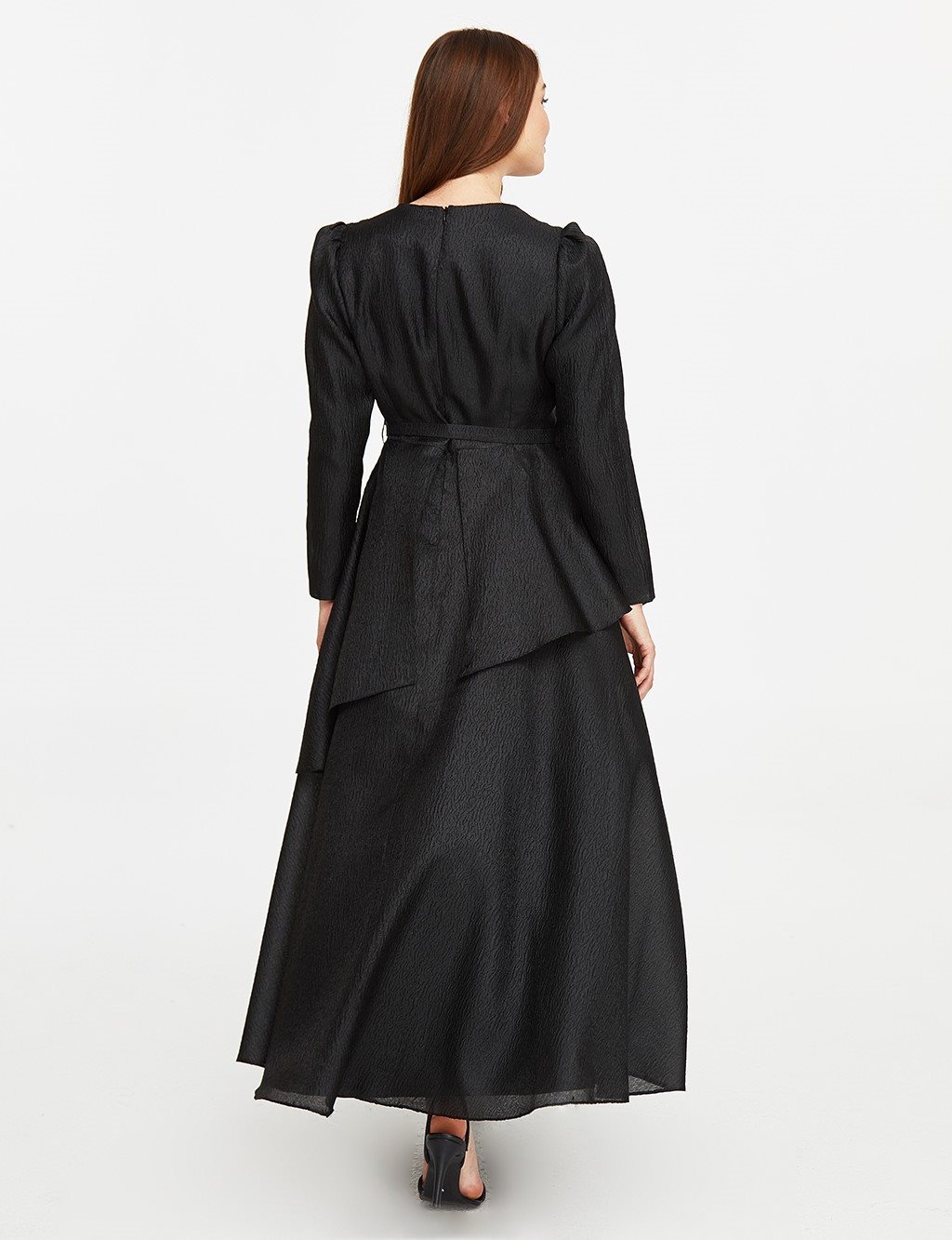Asymmetrical Layered Ruffle Dress Black