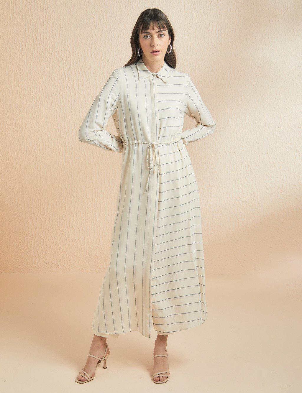 KYR Side Slit Striped Full Length Tunic Cream