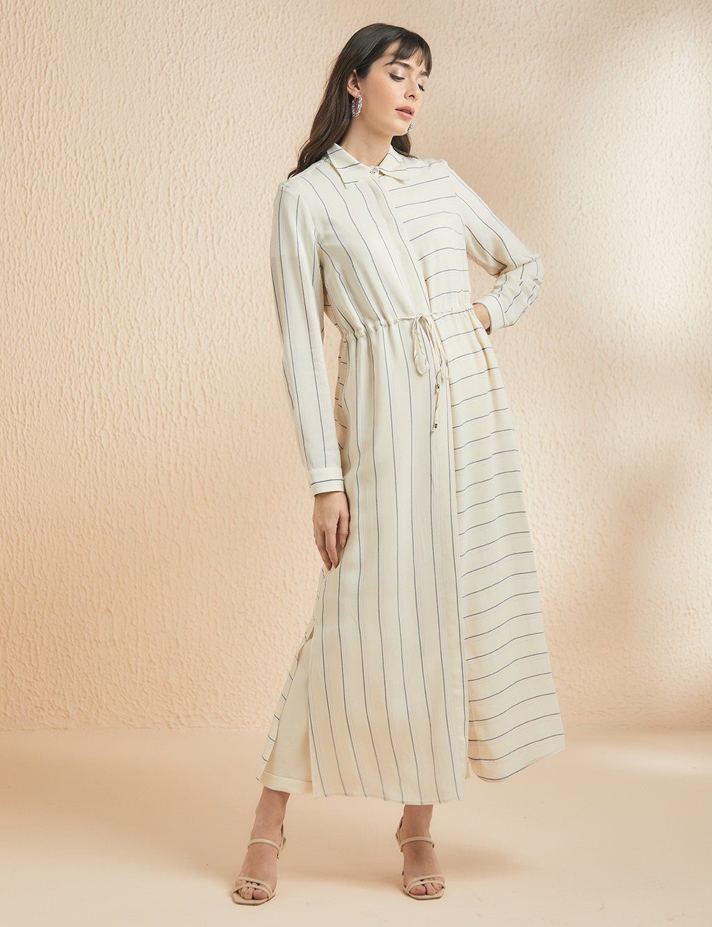 KYR Side Slit Striped Full Length Tunic Cream