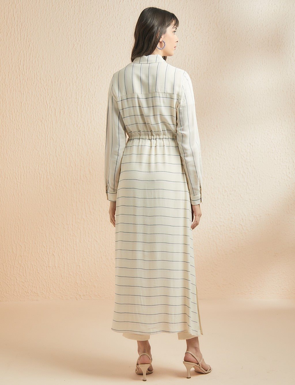 KYR Side Slit Striped Full Length Tunic Cream