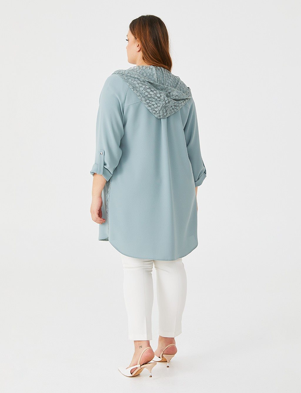 Lace Hood and Stripe Detailed Tunic Mint