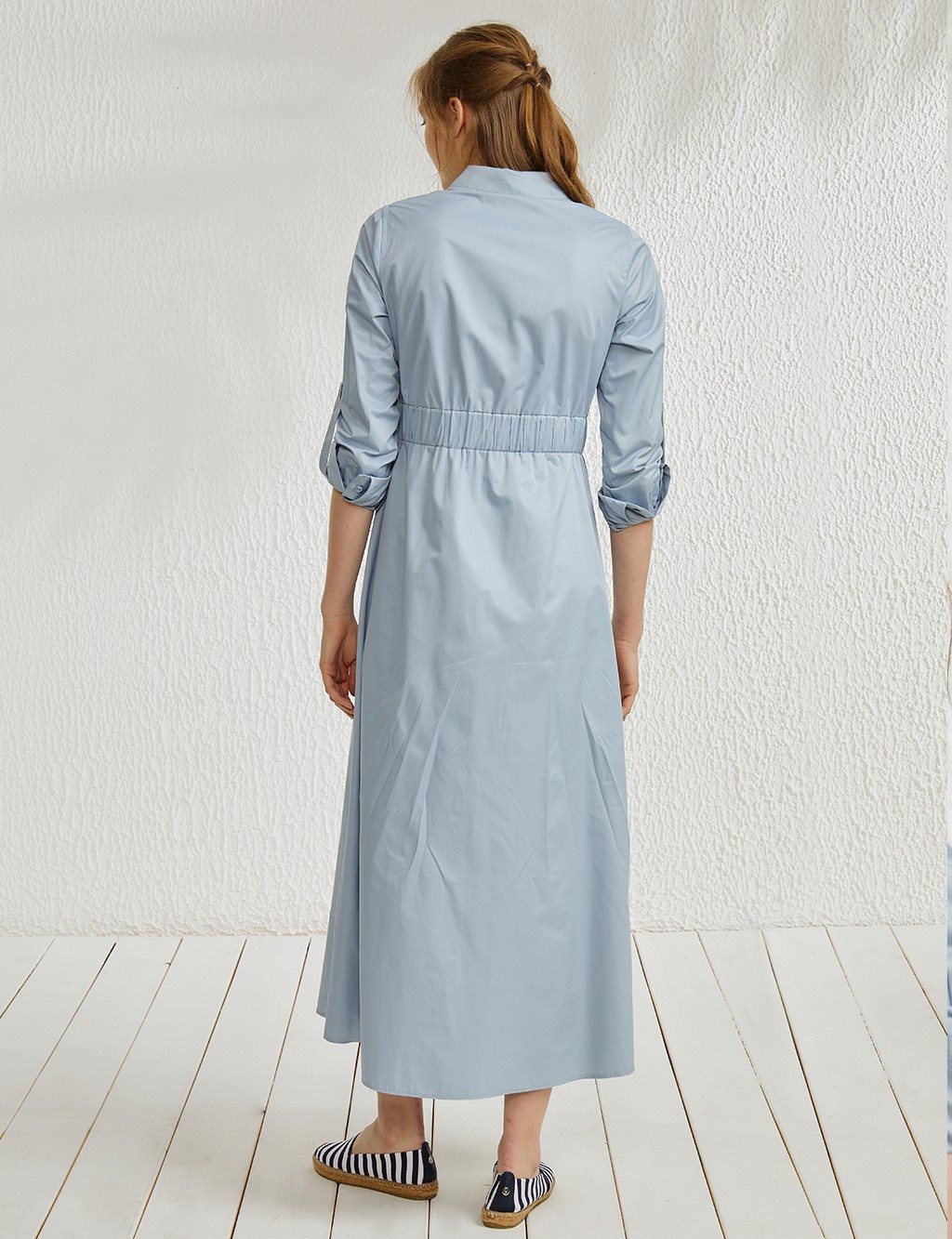 KYR Elastic Waist Punto Stitched Dress Light Blue