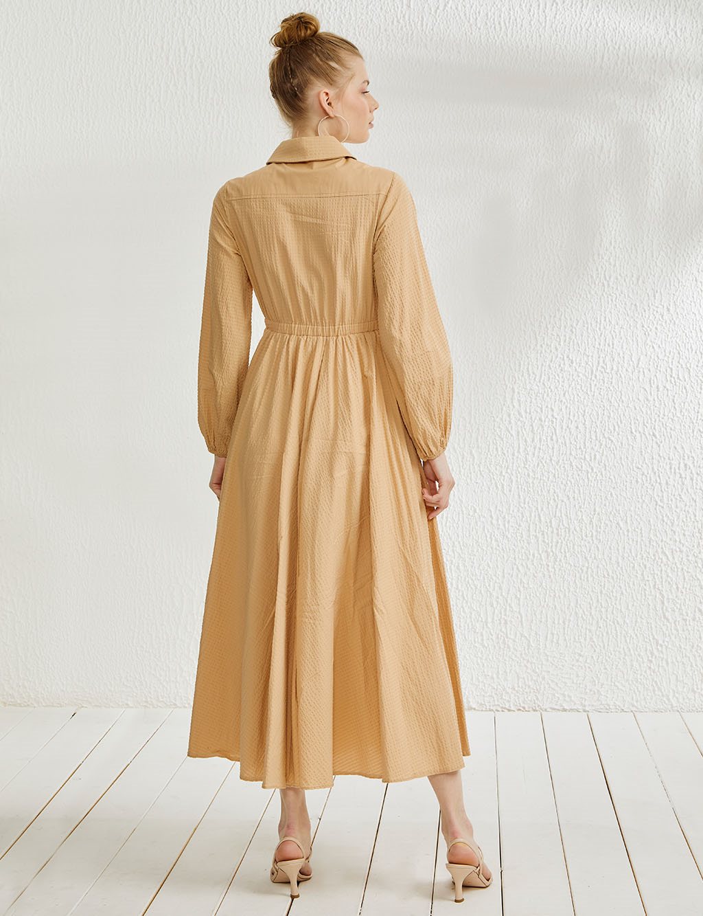 Textured Full Length Dress Beige